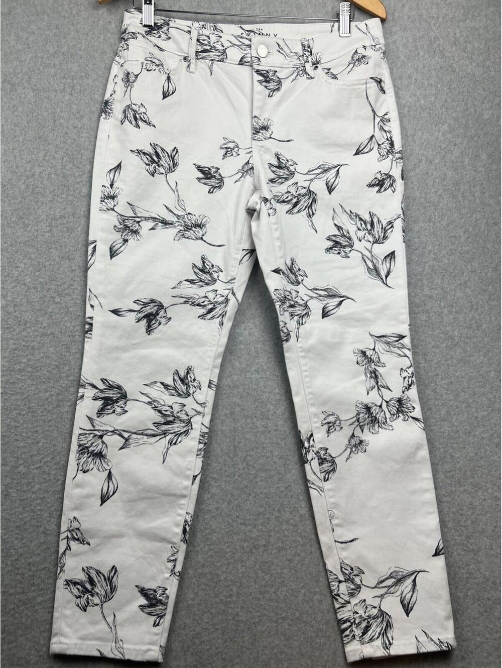 White House Black Market Womens Pants Petite 10 MidRise Floral Skinny Ankle